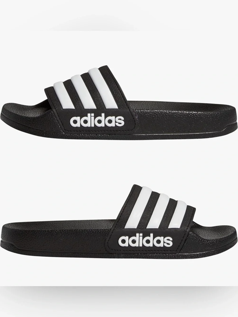 Adidas Adilette Shower Slides Kids Size 10K Black White NWT